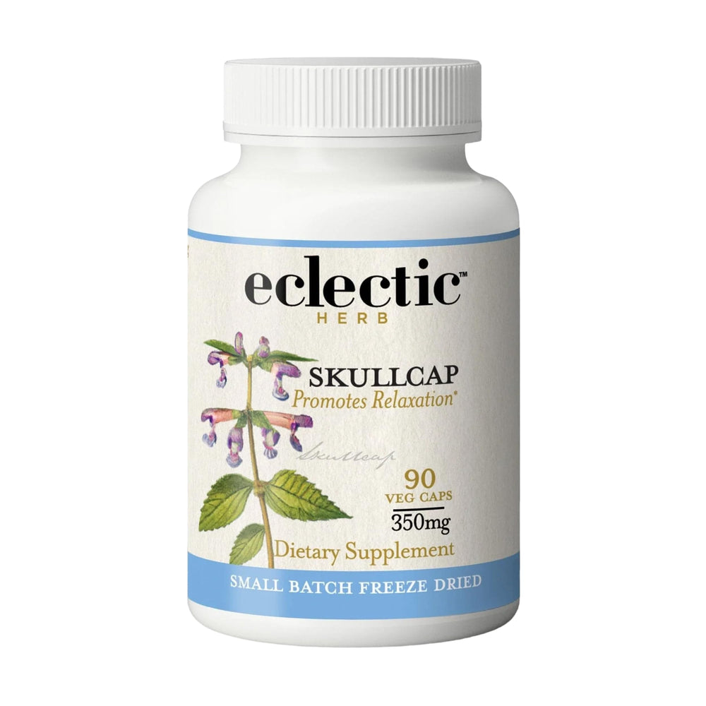 Eclectic Institute Skullcap capsules front label clearly displays the brand and product.