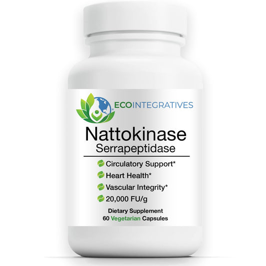EcoIntegratives nattokinase-serrapeptidase bottle showing vascular support focus