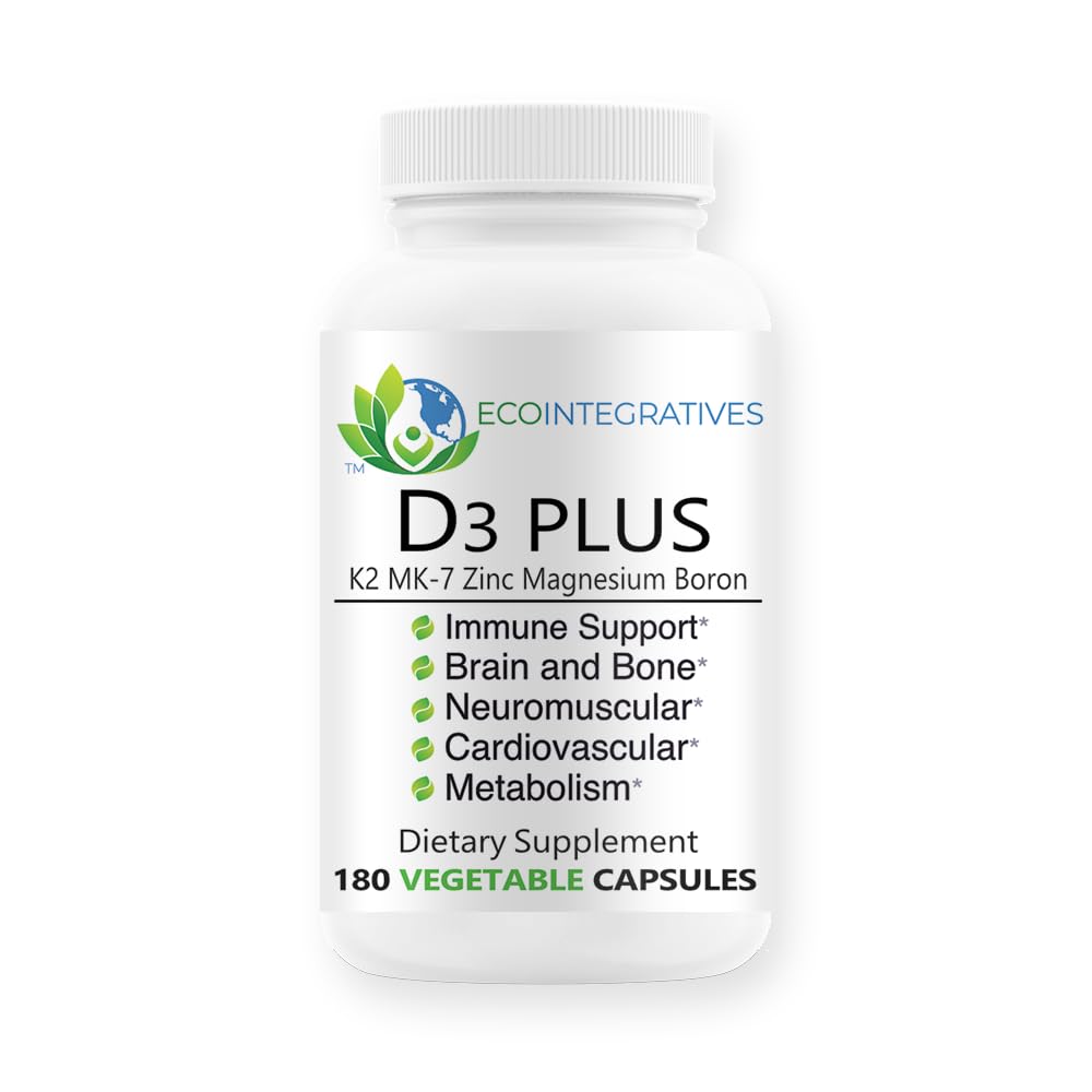 EcoIntegratives D3 Plus Boron Vitamin K2 bottle promoting bone support with D3 and K2.