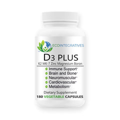 EcoIntegratives D3 Plus Boron Vitamin K2 bottle promoting bone support with D3 and K2.