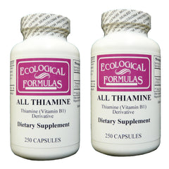 Ecological Formulas All Thiamine bottle label highlights vitamin B1 form for daily nutrition.