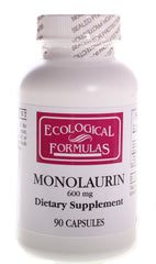 Back view of Ecological Formulas Monolaurin 600mg bottle with dosing label.