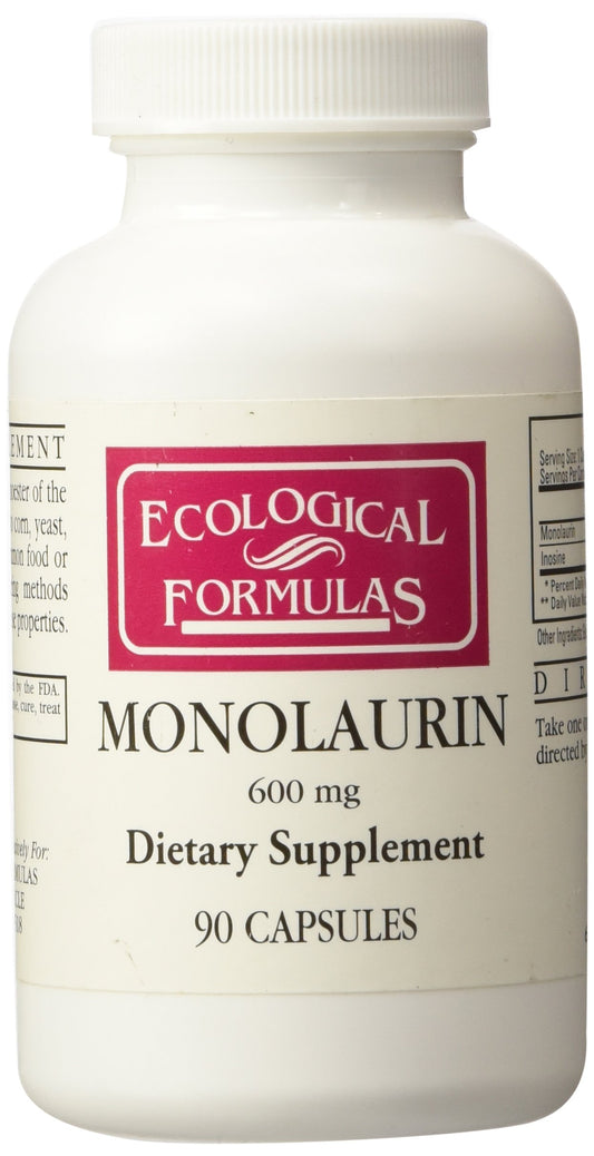 Ecological Formulas Monolaurin 600mg bottle for daily supplement routine.