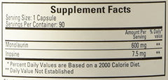 Monolaurin 600mg ingredient panel from Ecological Formulas for transparency.
