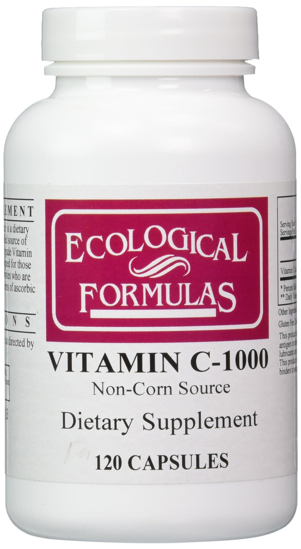 Ecological Formulas Vitamin C-1000 capsules bottle front view, suitable for sensitive diets.
