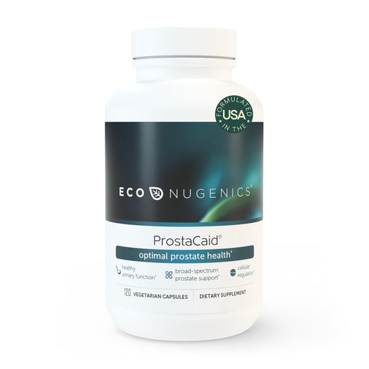 EcoNugenics ProstaCaid bottle label showing formula for prostate health and detox support.