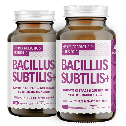 Ecosh Bacillus Subtilis spore bottle showing potent daily probiotic support