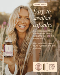 Pouring Ecosh Golden Skin capsules from bottle into hand