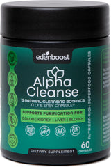 EdenBoost AlphaCleanse bottle front supports liver health and daily detox routines.