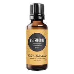 Edens Garden Be Fruitful bottle close-up with citrus notes for mood uplift