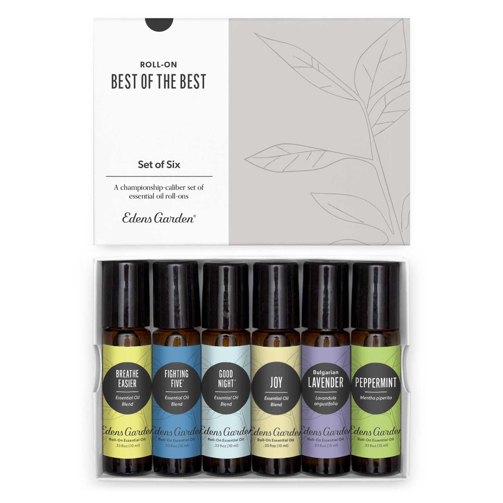 Edens Garden Breathe Easier roll-on bottle with mint notes for quick chest refreshment.