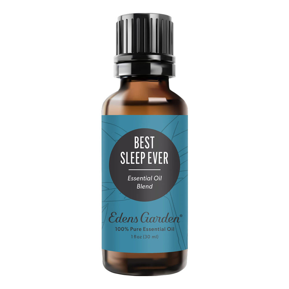 Close-up of Edens Garden Best Sleep Ever bottle label for premium aromatherapy.