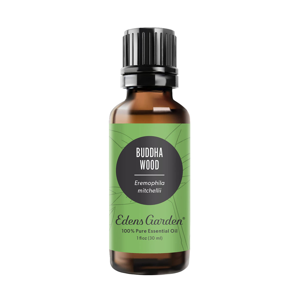 Edens Garden Buddha Wood essential oil bottle ready for diffusion and calm