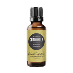 Edens Garden Chamomile oil bottle showcases calming aromatherapy and skin-soothing potential