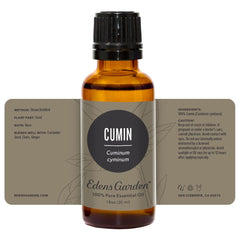 Edens Garden cumin oil bottle stored upright, preserving potency.