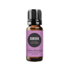 Edens Garden Damiana oil bottle ready for aromatherapy diffusion and mood uplift.