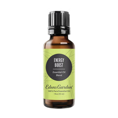 Edens Garden Energy Boost bottle shows a citrus-pepper aroma for alertness
