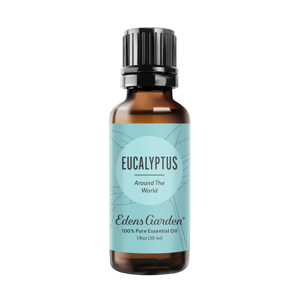 Edens Garden Eucalyptus Around The World bottle close-up for aromatherapy