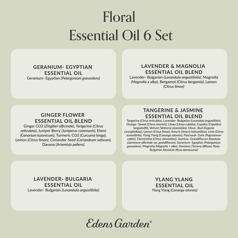 Edens Garden Floral Set packaging and labeling highlights purity