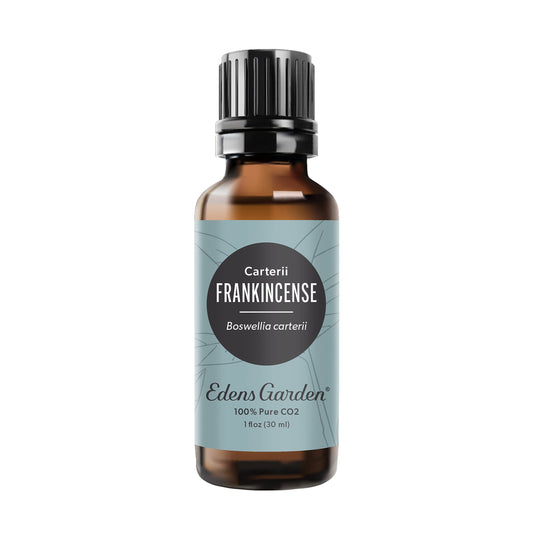 Edens Garden Frankincense CO2 bottle for aromatherapy and skin care benefits.
