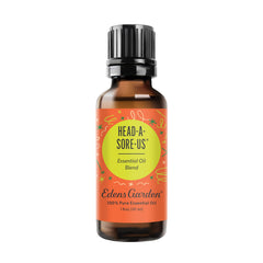 Edens Garden Head-A-Sore-Us bottle close-up showing pure essential oils for wellness routines