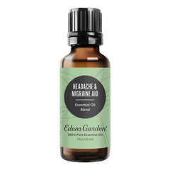 Edens Garden Headache and Migraine Aid bottle for aromatherapy use and calm ambiance.
