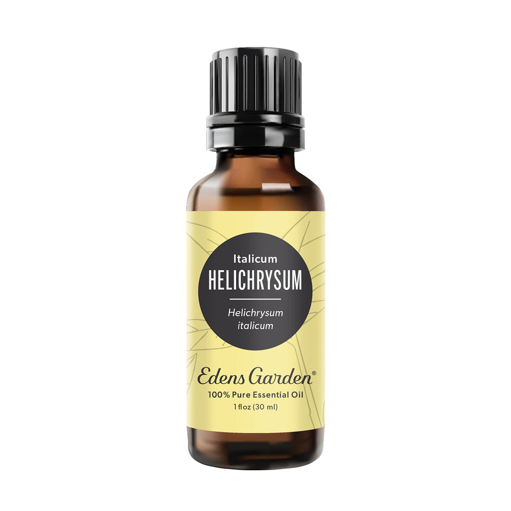 Edens Garden Helichrysum Italicum bottle close-up for premium aromatherapy.