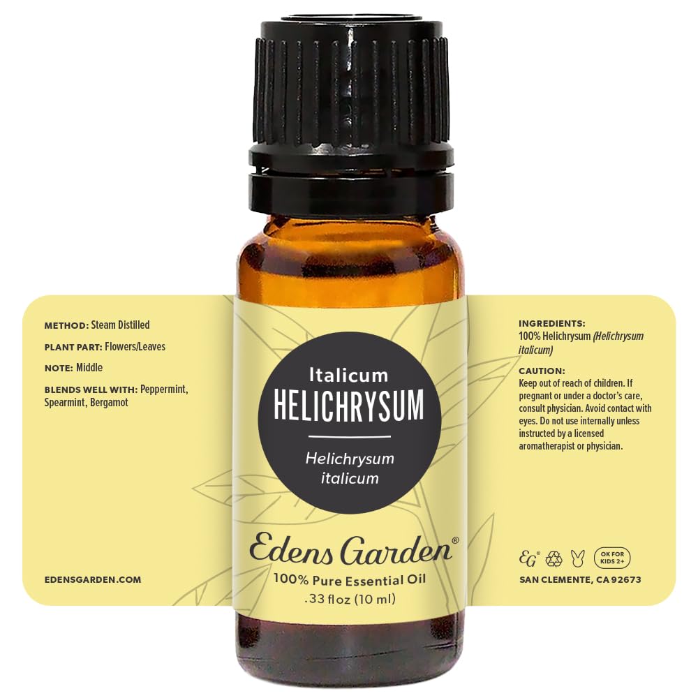 GC-MS badge beside Helichrysum Italicum bottle ensuring transparency