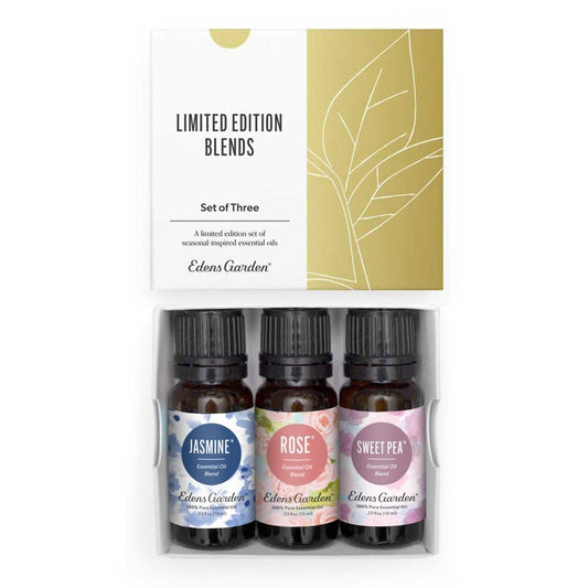 Edens Garden In Bloom set box featuring three pure floral blends for diffuser rituals.