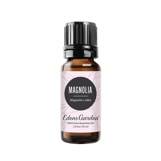 Edens Garden Magnolia essential oil bottle close-up for diffusion and aroma