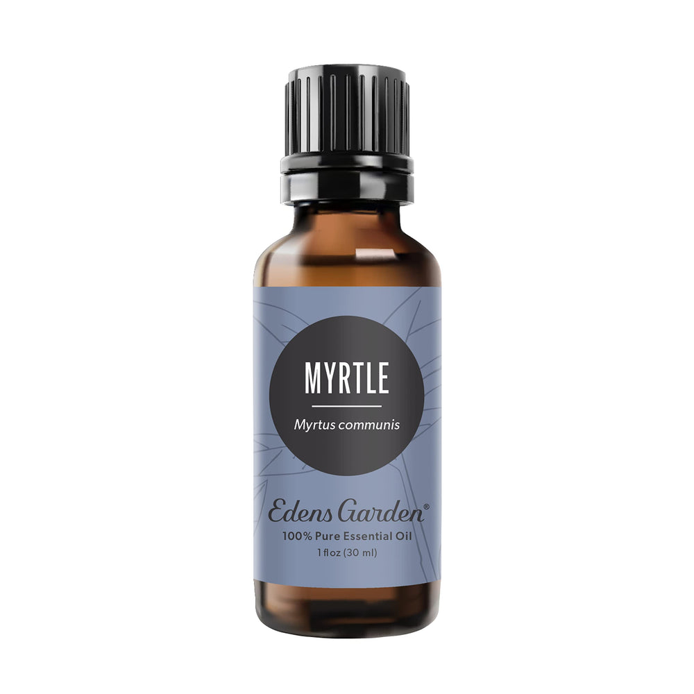 Edens Garden Myrtle essential oil bottle front view—calm mood enhancement