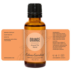 Orange Around The World bottle displayed in a bathroom diffuser scene for cleansing scent.
