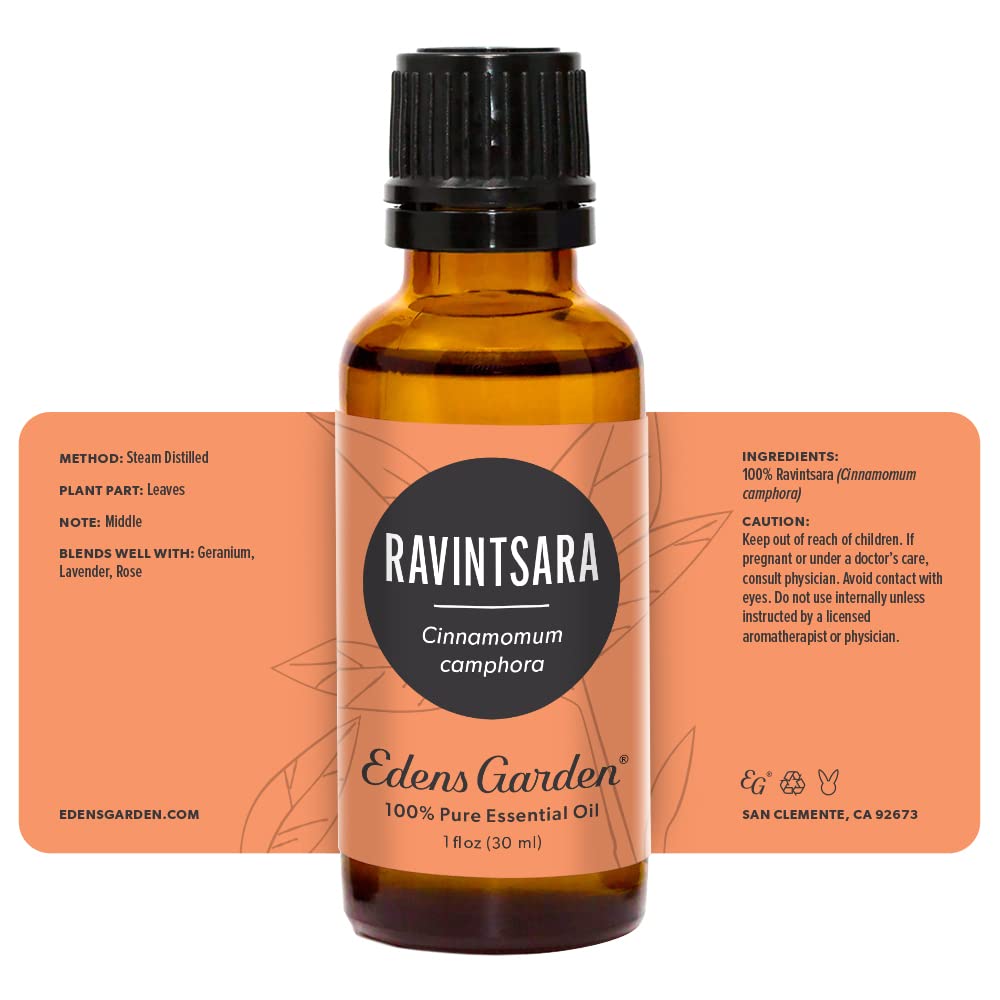 Edens Garden Ravintsara bottle-label closeup with transparency notes