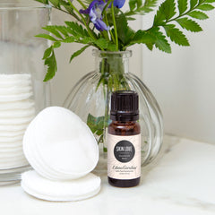 Edens Garden Skin Love closeup highlights premium, undiluted essential oils.