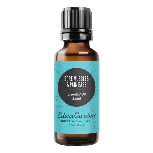 Edens Garden Sore Muscles Pain Ease bottle shows minty aroma for calm muscles