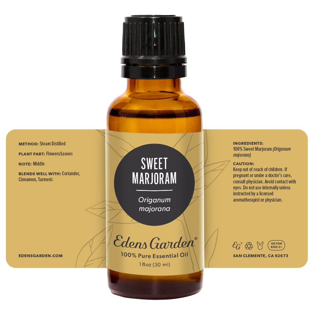 Edens Garden Sweet Marjoram packaging on shelf as versatile home oil