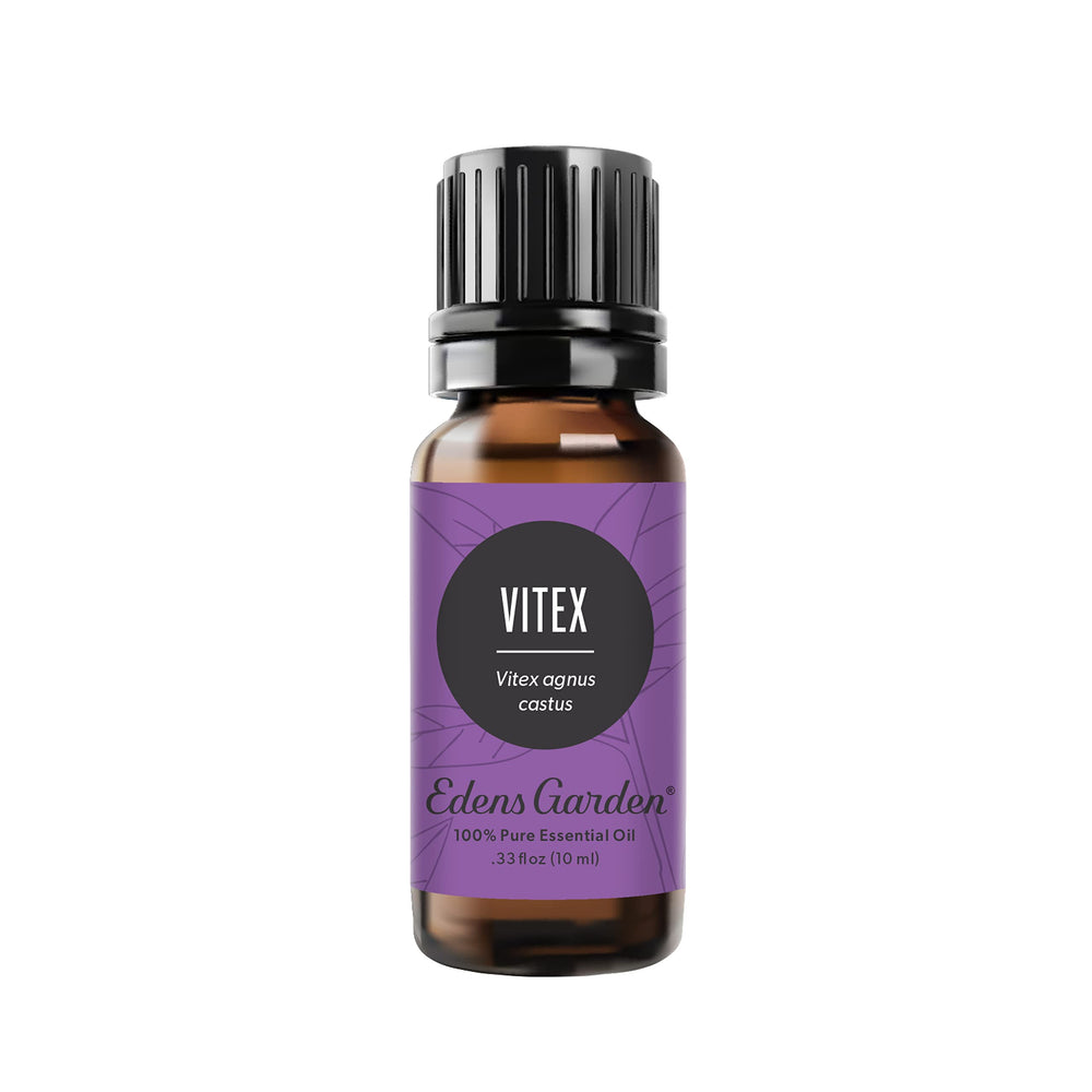 Edens Garden Vitex essential oil bottle front for calming aromatherapy sessions.