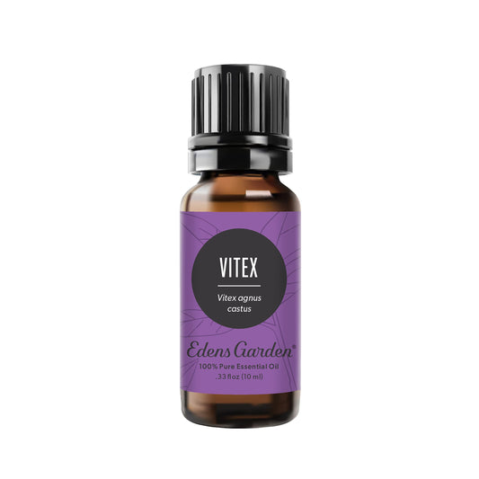 Edens Garden Vitex essential oil bottle front for calming aromatherapy sessions.