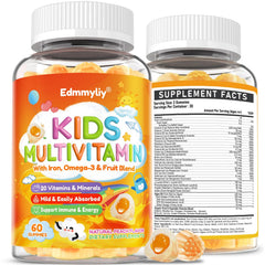 Edmmyliy Kids Multivitamin Gummies label highlights ingredients for daily growth support