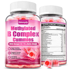 Edmmyliy methylated B complex gummies in a bottle for daily energy support.