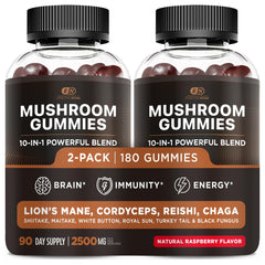 Effective Nutra Mushroom Gummies bottle-front highlighting raspberry-flavored brain-support formula.