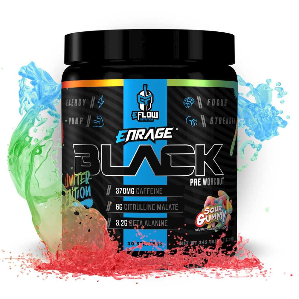 eFlow Nutrition Enrage Black bottle front for high stimulation pre workout energy