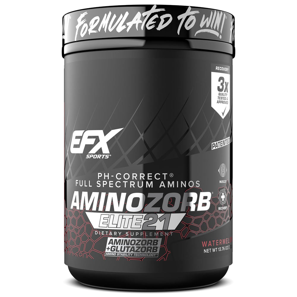 EFX Aminozorb Elite 21 bottle pour demonstrates post-workout amino support