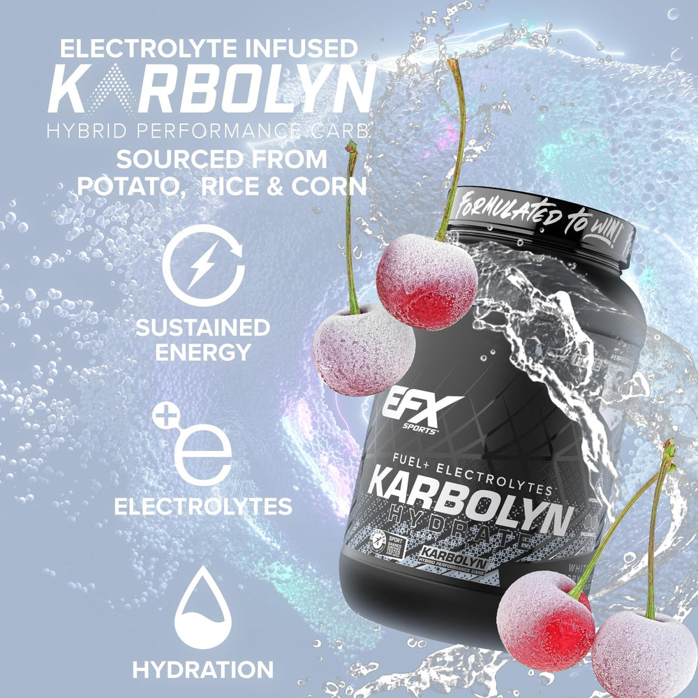 EFX Karbolyn Hydrate dissolving into water for a smooth, sugar-free hydration boost.