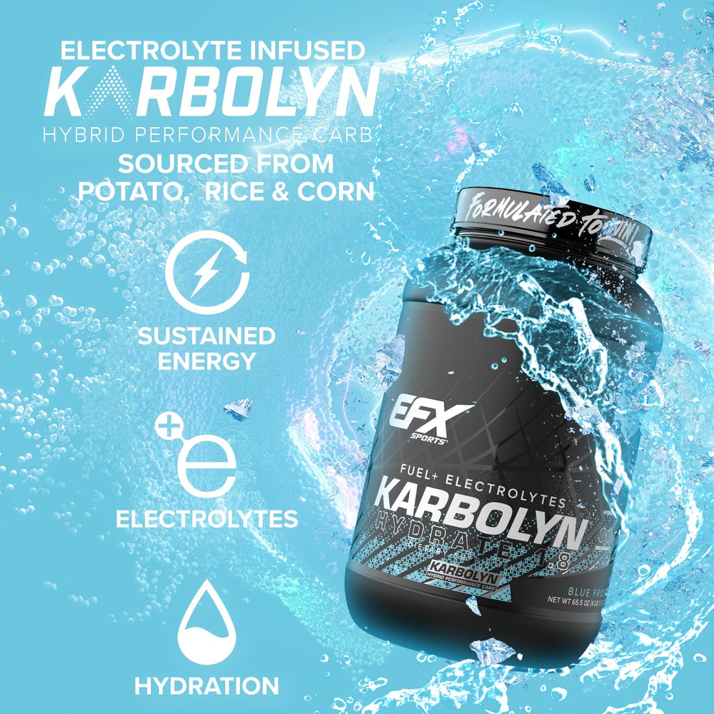 EFX Karbolyn Hydrate electrolyte label close-up highlights essential minerals.