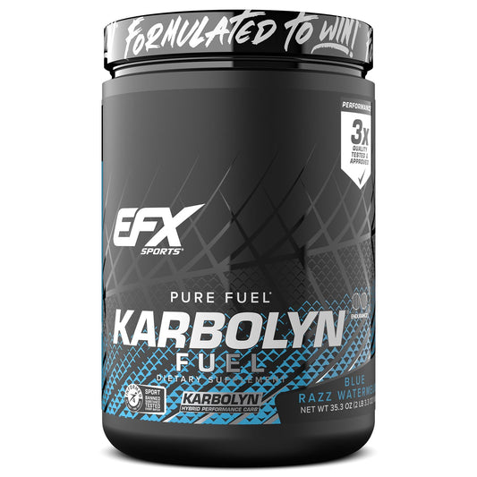 EFX Sports Karbolyn Fuel front label highlights fast acting carbs for sustained energy
