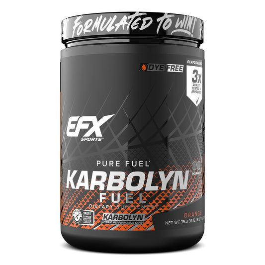 EFX Karbolyn Fuel front label shows fast-absorbing carbohydrate for athletes.