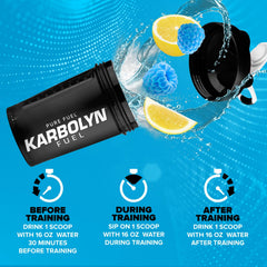 EFX Karbolyn Fuel glass with mixed drink illustrates quick-dissolve in water for hydration.