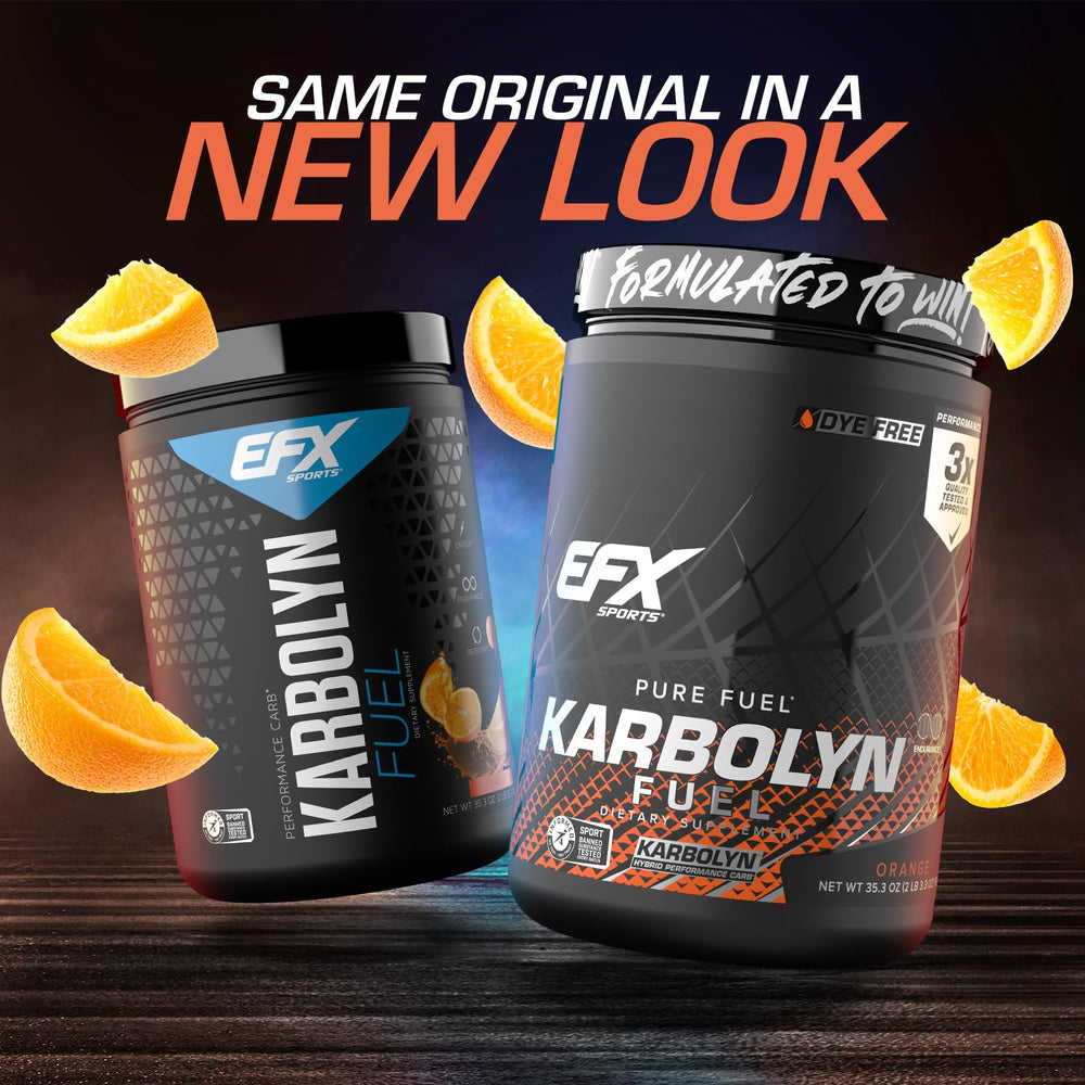 EFX Karbolyn Fuel label highlights gluten-free, sugar-free carbohydrate blend.