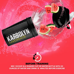 Ingredient panel of Karbolyn Hydrate emphasizing electrolytes and sugar-free formula.